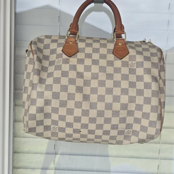 Louis Vuitton Checkered Tan Brown Handbag Women 10x10 Inches Medium - Picture 3 of 16